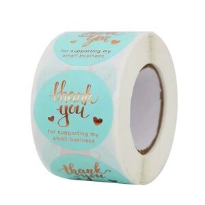 NWT - 500 Light Blue & Gold Thank You Stickers